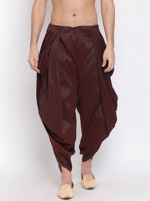 Vastramay Men's Wine Silk Blend Dhoti Pant