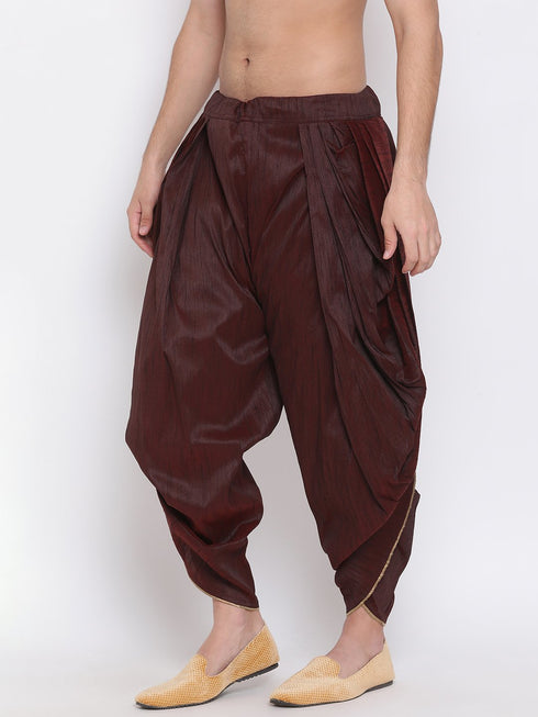 Vastramay Men's Wine Silk Blend Dhoti Pant