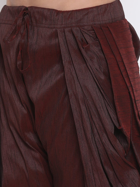 Vastramay Men's Wine Silk Blend Dhoti Pant