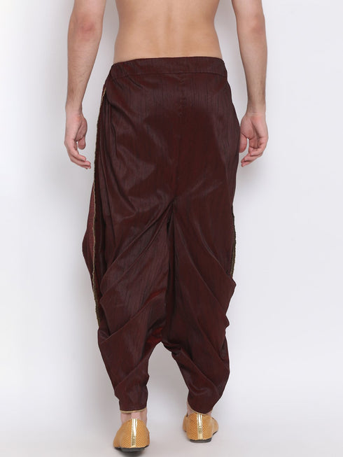 Vastramay Men's Wine Silk Blend Dhoti Pant