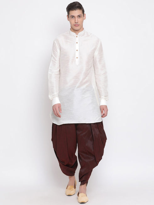 Vastramay Men's Wine Silk Blend Dhoti Pant