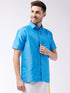 Vastramay Men's Aqua Blue Silk Blend Ethnic Shirt