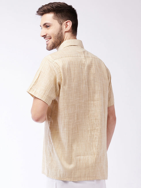 Vastramay Men's Beige Cotton Blend Ethnic Shirt