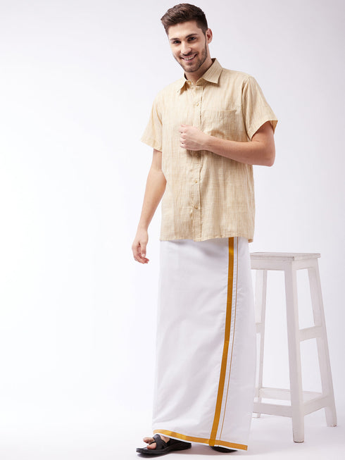 Vastramay Men's Beige Cotton Blend Ethnic Shirt