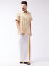 Vastramay Men's Beige And White Cotton Blend Shirt And Mundu