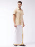 Vastramay Men's Beige And White Cotton Blend Shirt And Mundu