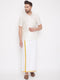 Vastramay Men's Cream and White Silk Blend Shirt And Mundu Set