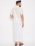 Vastramay Men's Cream and White Silk Blend Shirt And Mundu Set