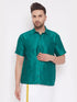 Vastramay Men's Green Silk Blend Ethnic Shirt