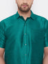 Vastramay Men's Green and White Silk Blend Shirt And Mundu Set