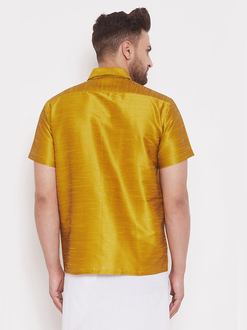 Vastramay Vastramay Men's Mustard Silk Blend Ethnic Shirt