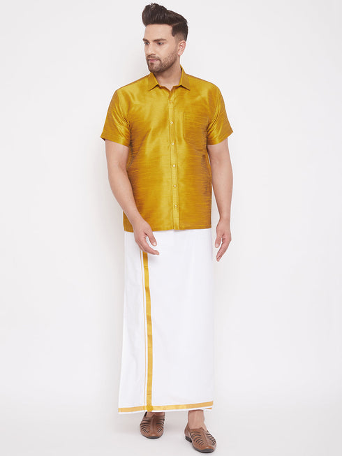 Vastramay Vastramay Men's Mustard Silk Blend Ethnic Shirt