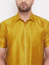 Vastramay Men's Mustard and White Silk Blend Shirt And Mundu Set
