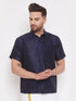 Vastramay Men's Navy Blue Silk Blend Ethnic Shirt