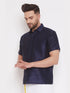 Vastramay Men's Navy Blue Silk Blend Ethnic Shirt