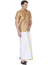 Vastramay Men's Gold Cotton Silk Blend Shirt and Dhoti Set