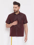 Vastramay Men's Wine Silk Blend Ethnic Shirt