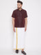 Vastramay Men's Wine and White Silk Blend Shirt And Mundu Set