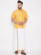 Vastramay Men's Yellow and White Silk Blend Shirt And Mundu Set