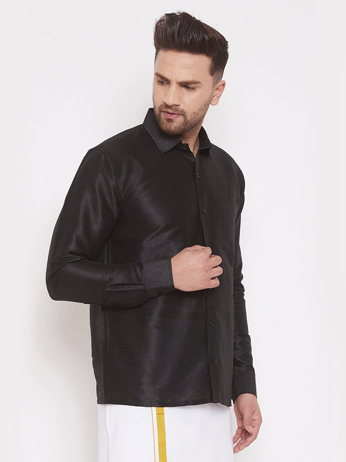 Vastramay Men's Black Silk Blend Ethnic Shirt