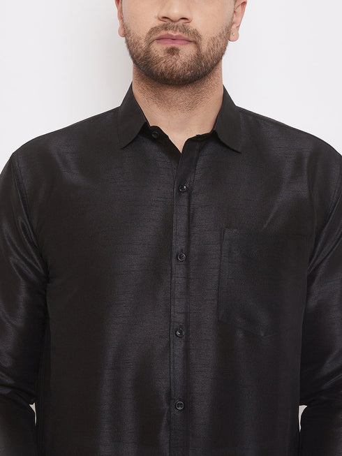 Vastramay Men's Black Silk Blend Ethnic Shirt