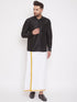 Vastramay Men's Black And White Silk Blend Shirt And Mundu Set
