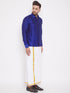 Vastramay Men's Blue And White Silk Blend Shirt And Mundu Set