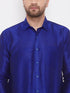 Vastramay Men's Blue And White Silk Blend Shirt And Mundu Set