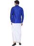 Vastramay Men's Blue Cotton Silk Blend Shirt and Dhoti Set
