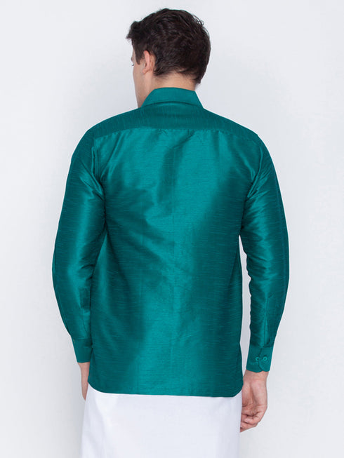 Vastramay Men's Green Silk Blend Ethnic Shirt