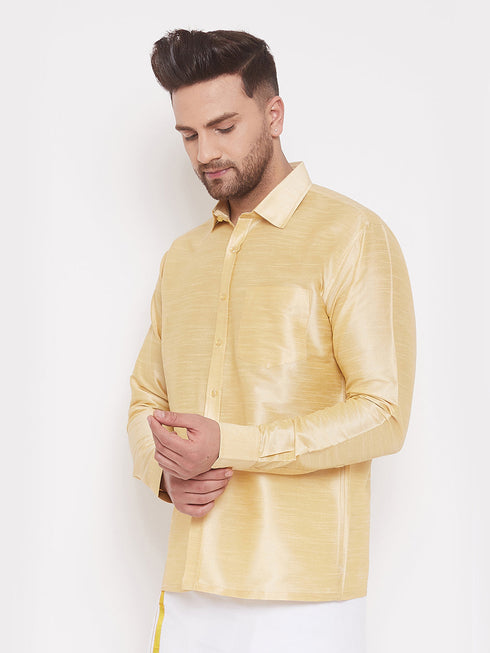 Vastramay Men's Gold Silk Blend Ethnic Shirt