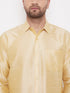 Vastramay Men's Gold And White Silk Blend Shirt And Mundu Set