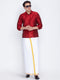 Vastramay Men's Maroon Cotton Silk Blend Shirt with Dhoti