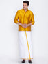 Vastramay Men's Yellow Cotton Silk Blend Shirt and Mundu Set