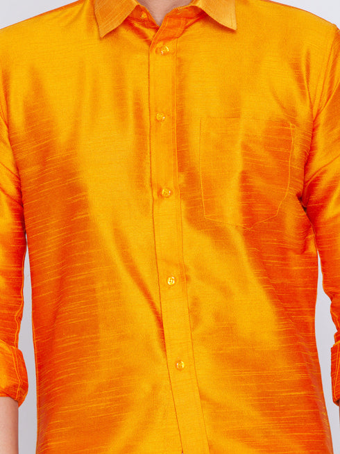 Vastramay Vastramay Men's Orange Silk Blend Ethnic Shirt