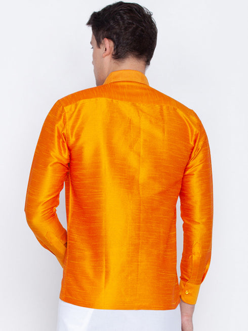 Vastramay Vastramay Men's Orange Silk Blend Ethnic Shirt