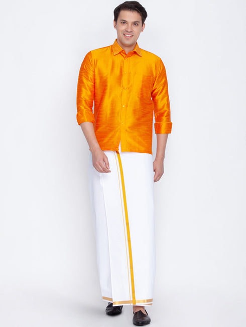 Vastramay Vastramay Men's Orange Silk Blend Ethnic Shirt