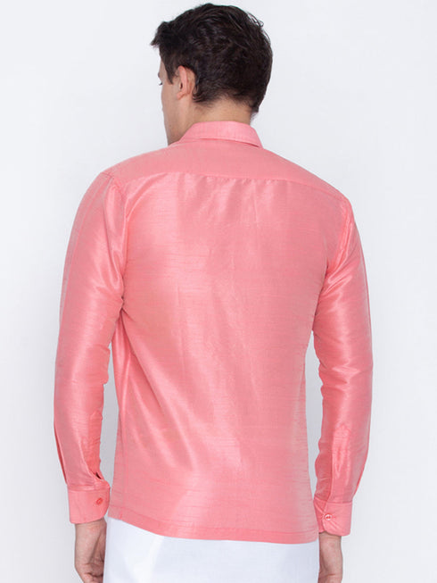 Vastramay Vastramay Men's Pink Silk Blend Ethnic Shirt