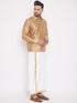 Vastramay Men's Rose Gold & White Silk Blend Shirt And Mundu Set