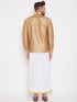 Vastramay Men's Rose Gold & White Silk Blend Shirt And Mundu Set