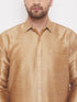 Vastramay Men's Rose Gold & White Silk Blend Shirt And Mundu Set