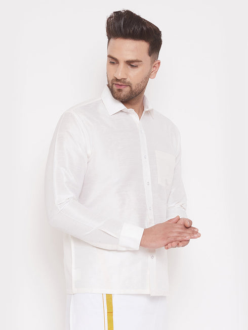 Vastramay Vastramay Men's White Silk Blend Ethnic Shirt