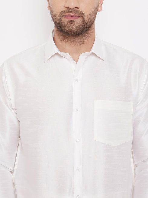 Vastramay Vastramay Men's White Silk Blend Ethnic Shirt