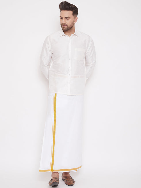 Vastramay Vastramay Men's White Silk Blend Ethnic Shirt