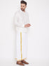Vastramay Men's White Silk Blend Shirt And Mundu Set