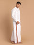 Vastramay Men's White Silk Blend Shirt And Mundu Set