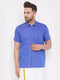 Vastramay Men's Blue Cotton Blend Ethnic Shirt