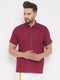 Vastramay Men's Maroon Cotton Blend Ethnic Shirt