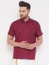 Vastramay Men's Maroon Cotton Blend Ethnic Shirt