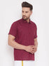 Vastramay Men's Maroon Cotton Blend Ethnic Shirt